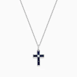 Necklaces & Pendants|BH Multi Royale Bleu 14K White Gold Sapphire and Diamond Cross Pendant