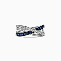 Rings|Effy Jewelry Royale Bleu 14K White Gold Blue Sapphire and Diamond Ring, 0.39 TCW