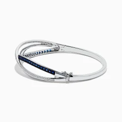 Bracelets|Effy Jewelry Royale Bleu 14K White Gold Blue Sapphire and Diamond Crossover Bangle