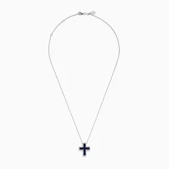Necklaces & Pendants|Effy Jewelry Royale Bleu 14K White Gold Sapphire and Diamond Cross Pendant