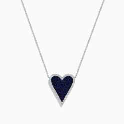 Necklaces & Pendants|Effy Jewelry Royale Bleu 14K White Gold Blue Sapphire and Diamond Heart Necklace