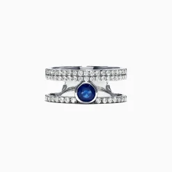 Rings|Effy Jewelry Royale Bleu 14K White Gold Diamond and Sapphire Ring, 1.06 TCW