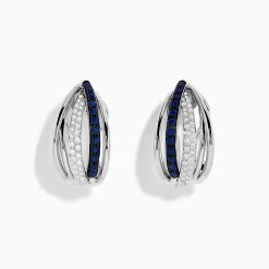 Earrings|Effy Jewelry Royale Bleu 14K White Gold Blue Sapphire u0026 Diamond Earrings, 0.62 TCW