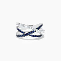 Rings|Effy Jewelry Royale Bleu 14K White Gold Blue Sapphire and Diamond Crossover Ring