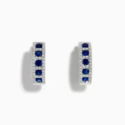 Earrings|Effy Jewelry Royale Bleu 14K White Gold Sapphire u0026 Diamond Hoop Earrings, 1.03 TCW