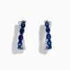 Earrings|Effy Jewelry Royale Bleu 14K White Gold Blue Sapphire and Diamond Hoop Earrings