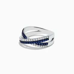 Rings|Effy Jewelry Royale Bleu 14K White Gold Blue Sapphire and Diamond Cris Cross Ring