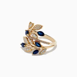 Rings|Effy Jewelry Royale Bleu 14K Yellow Gold Blue Sapphire and Diamond Leaf Ring