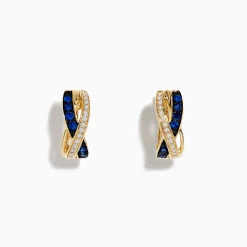 Earrings|Effy Jewelry Royale Bleu 14K Yellow Gold Blue Sapphire and Diamond Earrings