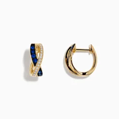 Earrings|Effy Jewelry Royale Bleu 14K Yellow Gold Blue Sapphire and Diamond Earrings