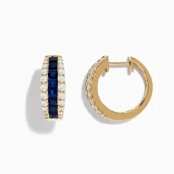 Earrings|Effy Jewelry Royale Bleu 14K Yellow Gold Blue Sapphire and Diamond Hoop Earrings