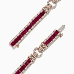 Bracelets|BH Multi Ruby Royale 14K Rose Gold Princess Cut Ruby and Diamond Tennis Bracelet, 7.66 TCW