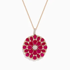 Necklaces & Pendants|Effy Jewelry Ruby Royale 14K Rose Gold Ruby and Diamond Flower Pendant