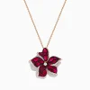 Necklaces & Pendants|Effy Jewelry Ruby Royale 14K Rose Gold Ruby and Diamond Flower Pendant
