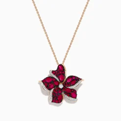 Necklaces & Pendants|Effy Jewelry Ruby Royale 14K Rose Gold Ruby and Diamond Flower Pendant