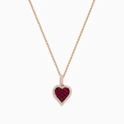 Necklaces & Pendants|Effy Jewelry Ruby Royale 14K Rose Gold Ruby and Diamond Heart Pendant