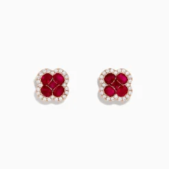Earrings|Effy Jewelry Ruby Royale 14K Rose Gold Ruby and Diamond Flower Stud Earrings