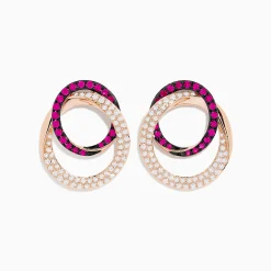 Earrings|BH Multi Ruby Royale 14K Rose Gold Ruby and Diamond Intertwined Circles Earrings