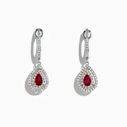 Earrings|Effy Jewelry Ruby Royale 14K Two Tone Gold Pear Shaped Ruby Drop Earrings, 0.87 TCW