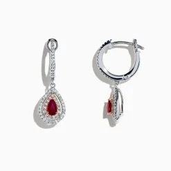 Earrings|Effy Jewelry Ruby Royale 14K Two Tone Gold Pear Shaped Ruby Drop Earrings, 0.87 TCW