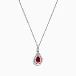 Necklaces & Pendants|Effy Jewelry Ruby Royale 14K Two Tone Gold Pear Shaped Ruby Pendant, 0.68 TCW