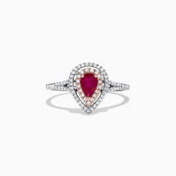 Rings|Effy Jewelry Ruby Royale 14K Two Tone Gold Pear Shaped Ruby and Diamond Ring, 0.77 TCW