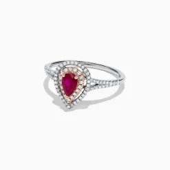 Rings|Effy Jewelry Ruby Royale 14K Two Tone Gold Pear Shaped Ruby and Diamond Ring, 0.77 TCW