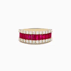 Rings|Effy Jewelry Ruby Royale 14K Yellow Gold Baguette Cut Ruby and Diamond Band