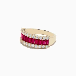 Rings|Effy Jewelry Ruby Royale 14K Yellow Gold Baguette Cut Ruby and Diamond Band