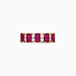 Rings|Effy Jewelry Ruby Royale 14K Yellow Gold Emerald Cut Ruby and Diamond Band, 2.10 TCW