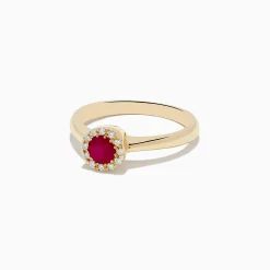 Rings|Effy Jewelry Ruby Royale 14K Yellow Gold Round Diamond Halo Ruby Ring, 0.52 TCW