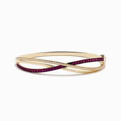 Bracelets|Effy Jewelry Ruby Royale 14K Yellow Gold Ruby and Diamond Crossover Bangle