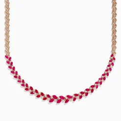 Necklaces & Pendants|BH Multi Ruby Royale 14K Yellow Gold Ruby and Diamond Leaf Necklace