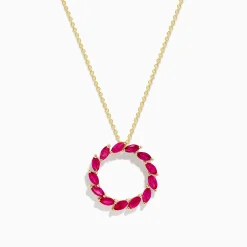 Necklaces & Pendants|Effy Jewelry Ruby Royale 14K Yellow Gold Marquise Cute Ruby Circle Pendant