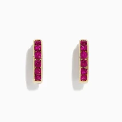 Earrings|BH Multi Ruby Royale 14K Yellow Gold Channel Set Ruby 5/8" Hoop Earrings, 1.60 TCW