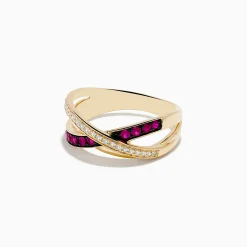 Rings|Effy Jewelry Ruby Royale 14K Yellow Gold Ruby and Diamond Crossover Band