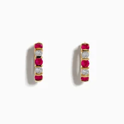 Earrings|Effy Jewelry Ruby Royale 14K Yellow Gold Ruby and Diamond 5/8" Hoop Earrings