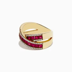 Rings|Effy Jewelry Ruby Royale 14K Yellow Gold Princess Cut Ruby Crossover Ring, 2.73 TCW