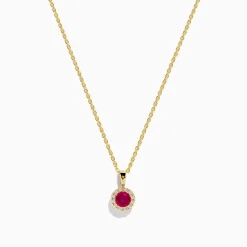 Necklaces & Pendants|Effy Jewelry Ruby Royale 14K Yellow Gold Round Diamond Halo Ruby Pendant, 0.49 TCW