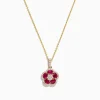 Necklaces & Pendants|Effy Jewelry Ruby Royale 14K Yellow Gold Ruby and Diamond Flower Pendant, 1.43 TCW