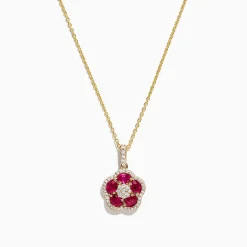 Necklaces & Pendants|Effy Jewelry Ruby Royale 14K Yellow Gold Ruby and Diamond Flower Pendant, 1.43 TCW