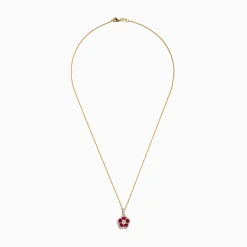 Necklaces & Pendants|Effy Jewelry Ruby Royale 14K Yellow Gold Ruby and Diamond Flower Pendant, 1.43 TCW