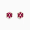 Earrings|Effy Jewelry Ruby Royale 14K Yellow Gold Ruby Flower Stud Earrings, 3.18 TCW