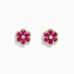 Earrings|Effy Jewelry Ruby Royale 14K Yellow Gold Ruby Flower Stud Earrings, 3.18 TCW