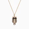 Necklaces & Pendants|Effy Jewelry Safari 14K Rose Gold Brown, Black and White Diamond Owl Pendant, 0.58 TCW