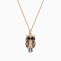 Necklaces & Pendants|Effy Jewelry Safari 14K Rose Gold Brown, Black and White Diamond Owl Pendant, 0.58 TCW