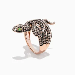 Rings|Effy Jewelry Safari 14K Rose Gold Brown and White Diamond Snake Ring, 1.85 TCW
