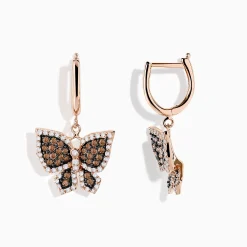 Earrings|Effy Jewelry Safari 14K Rose Gold Espresso u0026 White Diamond Butterfly Earrings