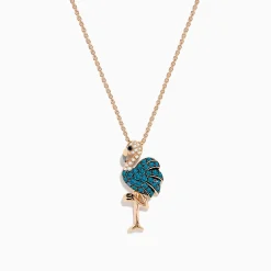 Necklaces & Pendants|Effy Jewelry Safari 14K Rose Gold Multi Color Diamond Flamingo Pendant