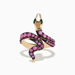 Rings|Effy Jewelry Safari 14K Rose Gold Pink Sapphire and Tsavorite Snake Ring